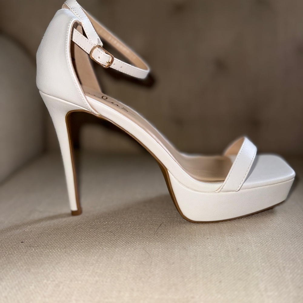 White Square Toe Ankle Strap Heel Sandals Lulus